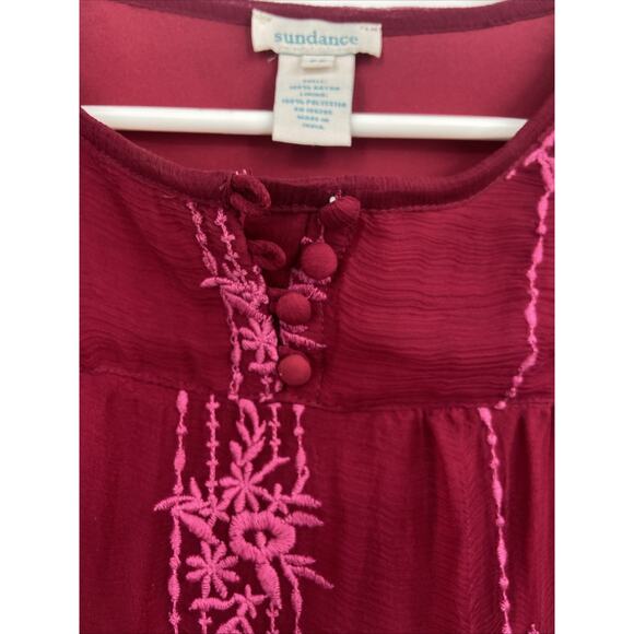 Sundance Cora Floral Embroidered Overlay Blouse Wineberry‎ Red Small Petite - Picture 4 of 6